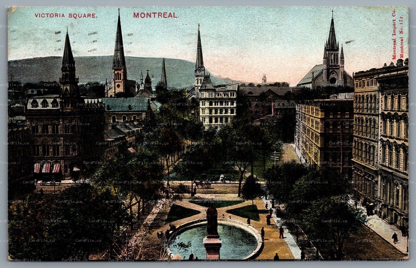 Postcard Montreal Quebec c1906  Victoria Square Birds Eye View CDS Cancel