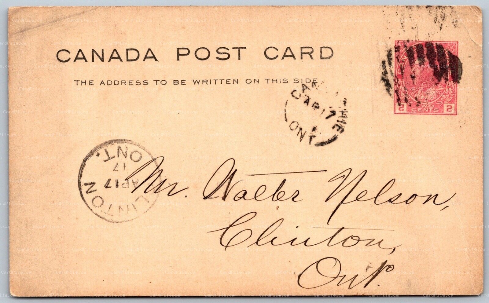 Postcard c1917 Split Ring Cancel Camlachie Ontario Lambton County to Clinton ONT