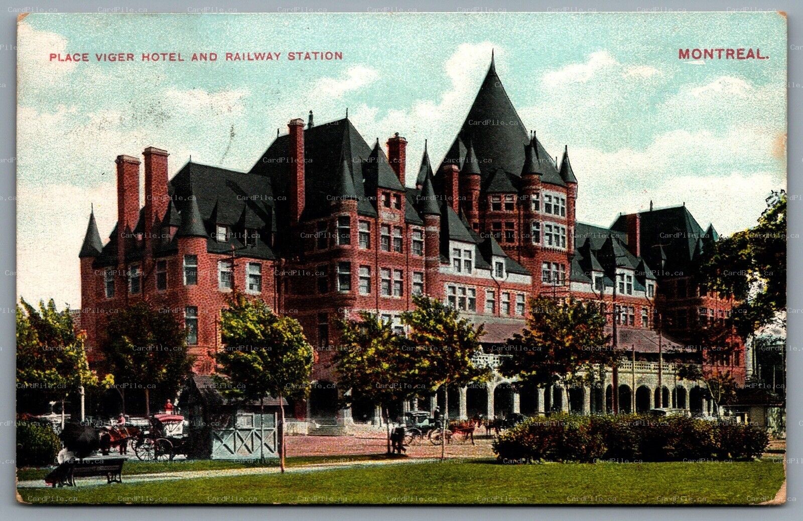 Postcard Montreal Quebec c1908 Place Viger Hotel and Railway Station CDS Cancel