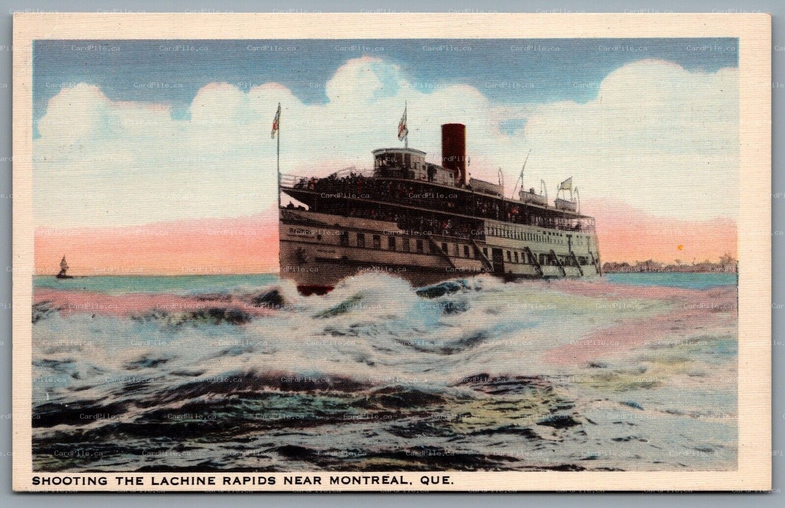 Postcard Montreal Quebec c1930s Shooting The Lachine Rapids Steamer Rapid King