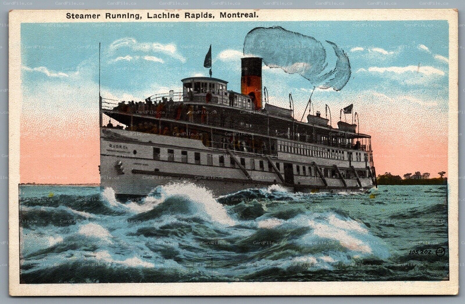Postcard Montreal Quebec c1920s Shooting The Lachine Rapids Steamer Rapid King