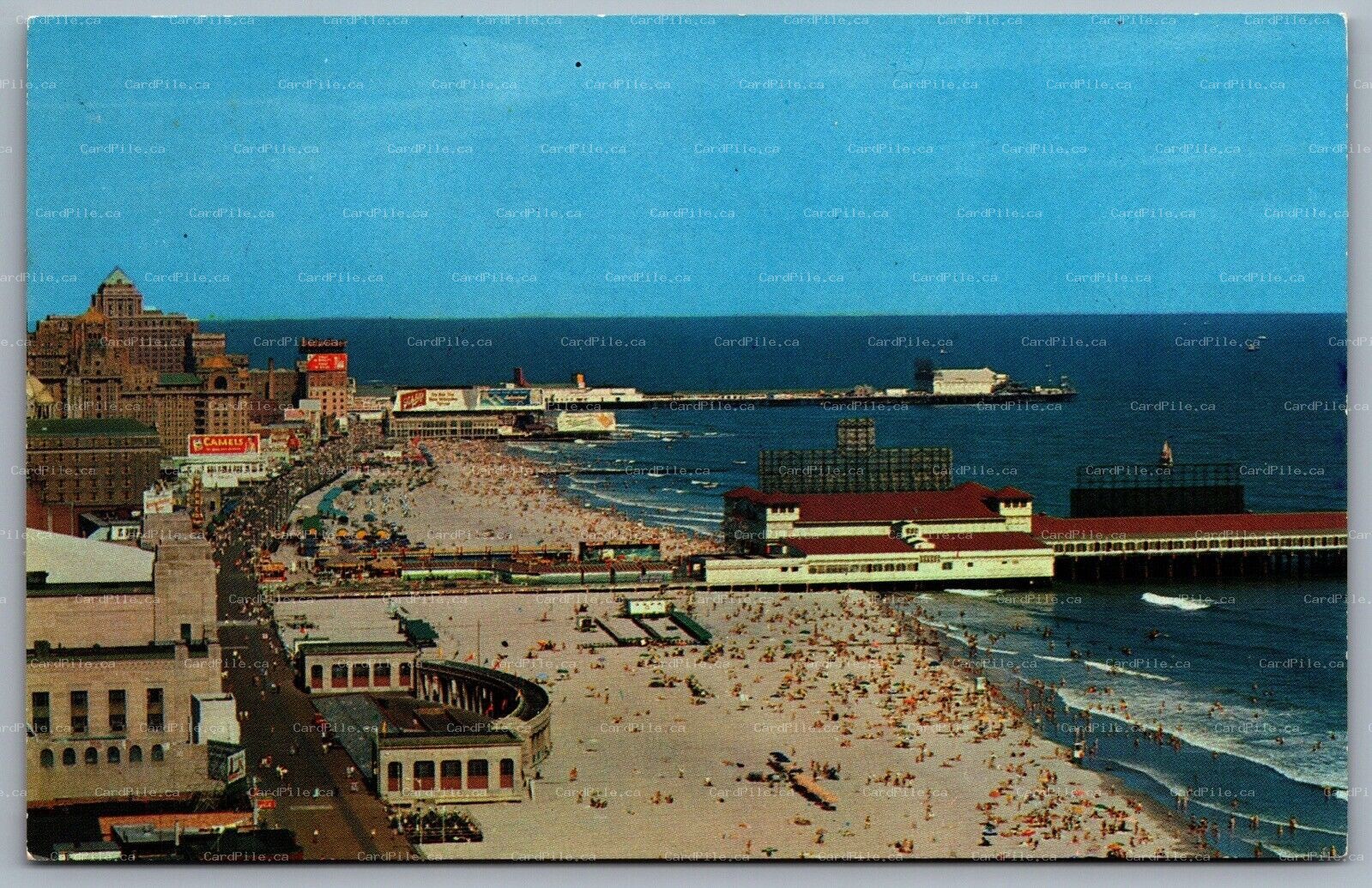 Postcard Atlantic City NJ c1960s Panoramic View Showing Boardwalk Beach Ocean