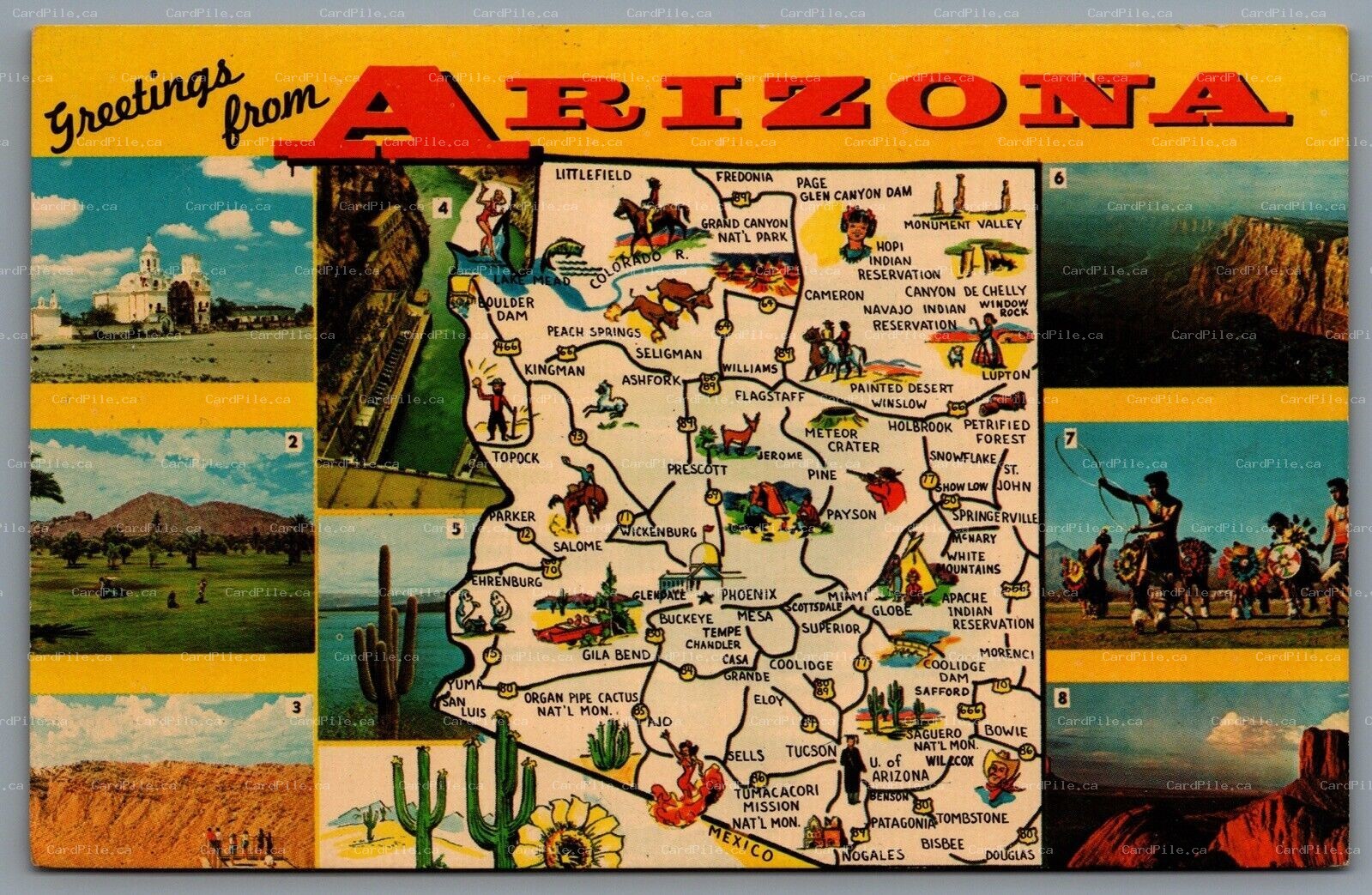 Postcard Arizona AZ c1950s Greetings From Arizona Multi View Route 66