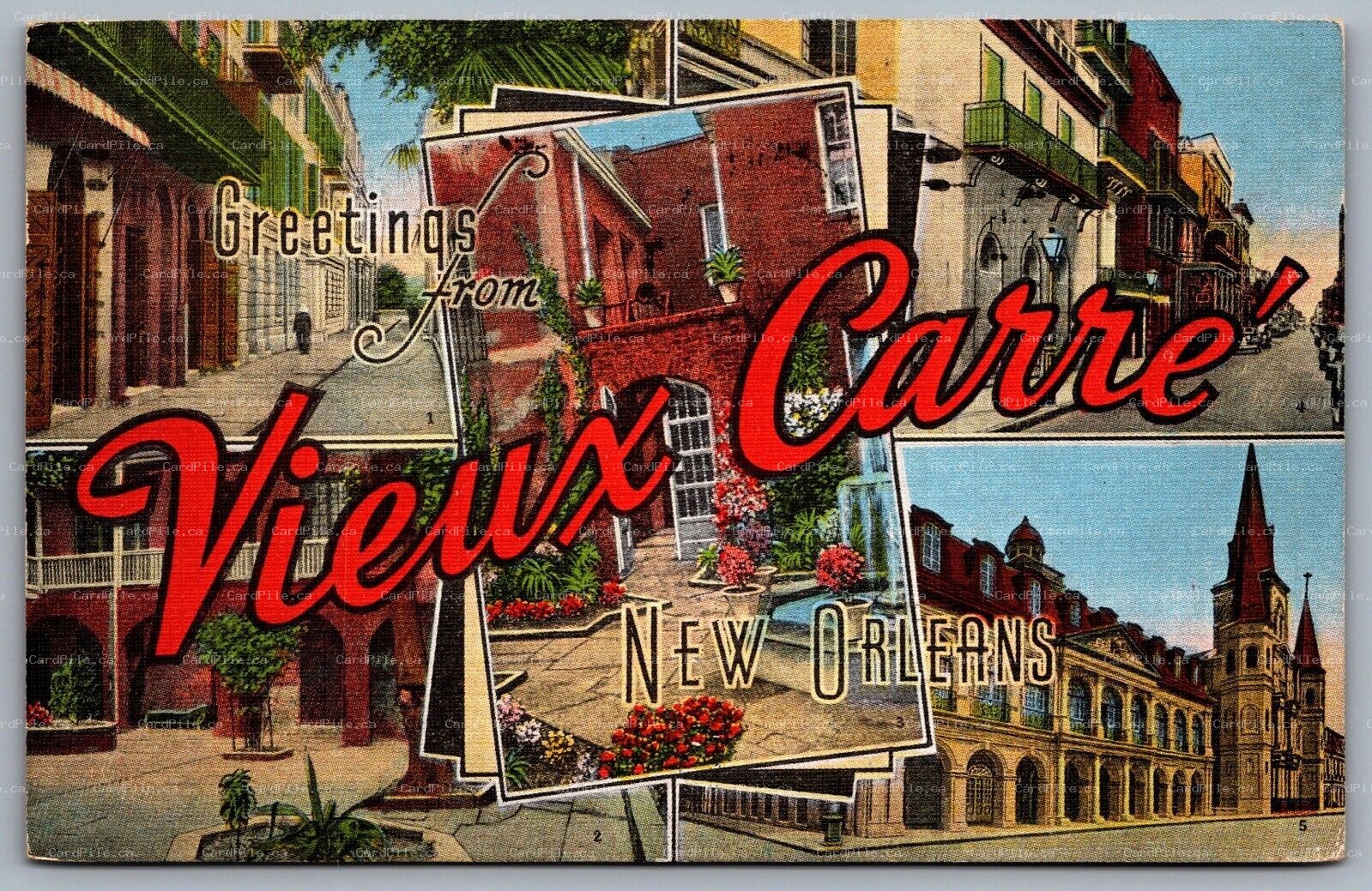 Postcard New Orleans LA c1951 Greetings from Vieux Carre Multi View Old Square