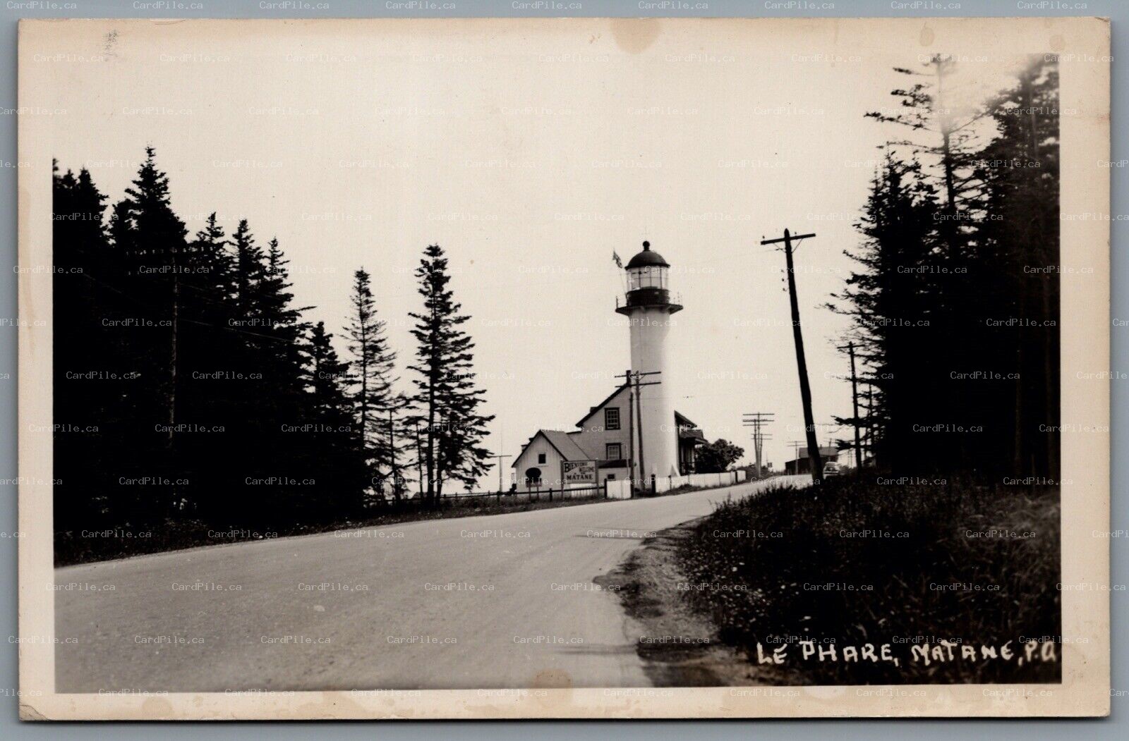 Postcard RPPC c1945 Matane Quebec Phare de Matane Lighthouse Saint Laurent River