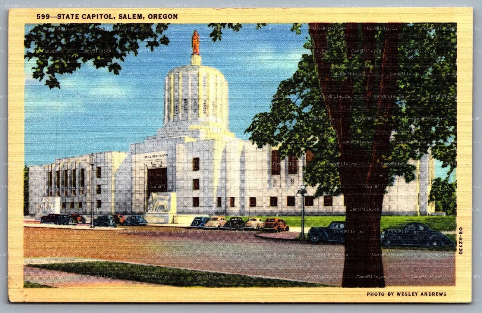 Postcard Salem OR c1940 State Capitol Capitol Boulevard North Old Cars Linen