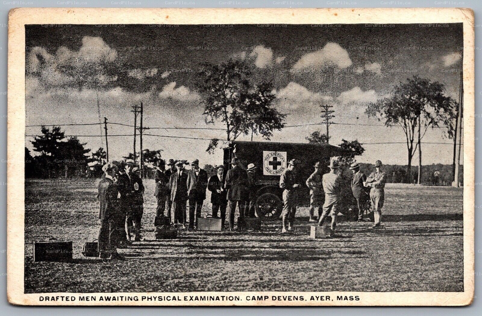 Postcard Ayer MA c1918 Camp Devens Drafted Men Awaiting Physical Examination 