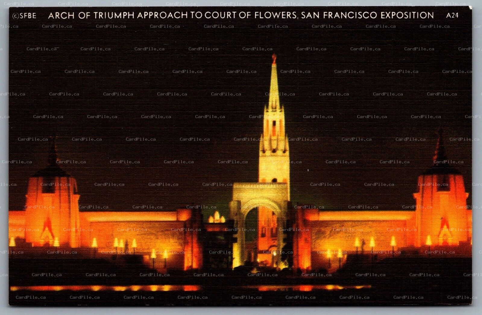 Postcard San Francisco CA c1940 Arch of Triumph Court of Flowers Night View Expo