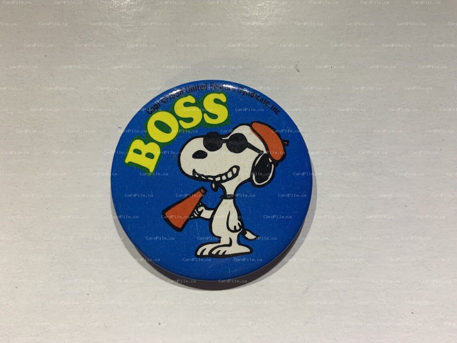 VINTAGE 1958 Peanuts Comic Snoopy Boss Wearing Beret & Megaphone Pinback Button