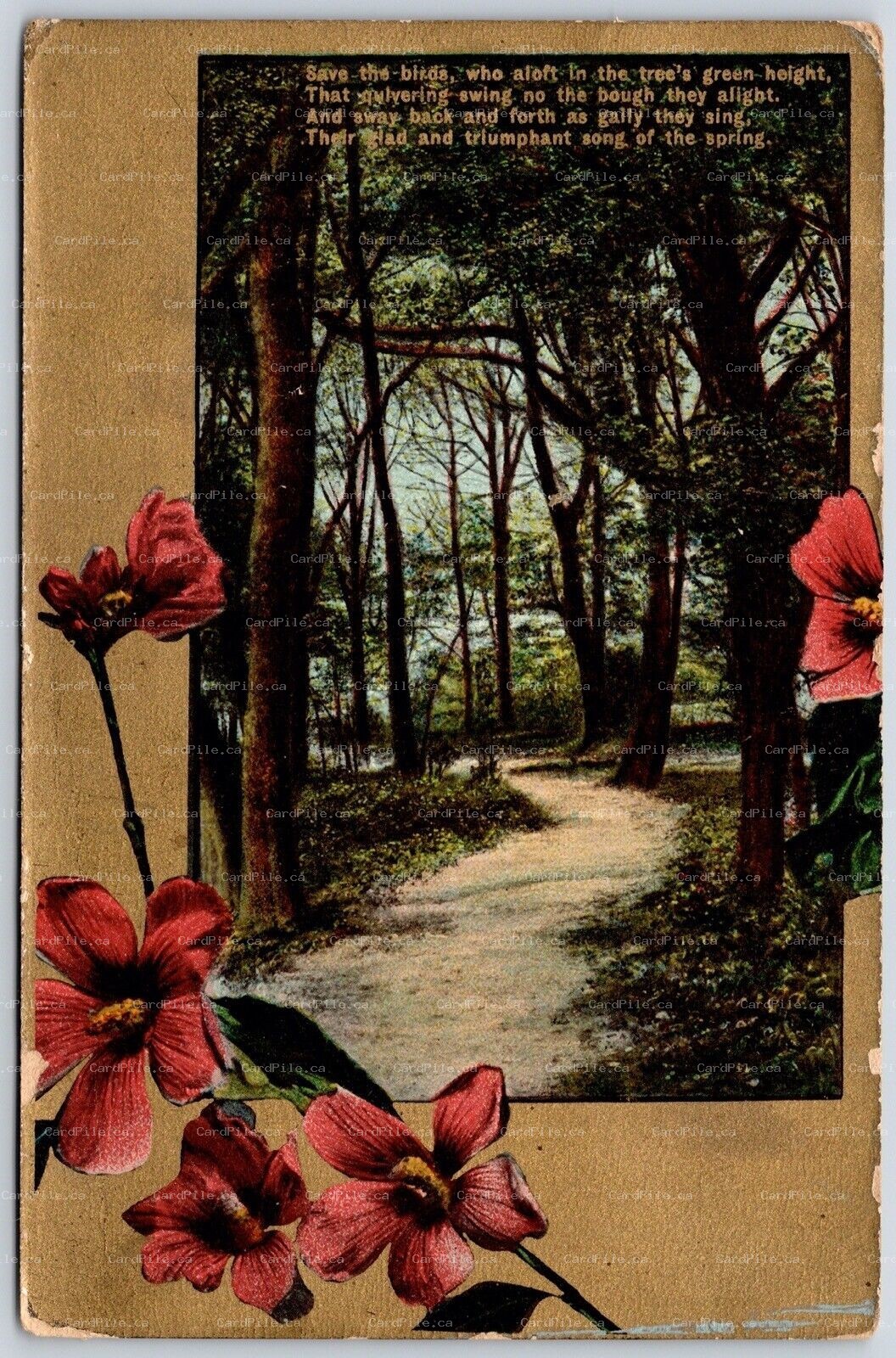 Postcard c1913 Split Ring Duplex Cancel Leadbury Ontario Scenic Poem Spring