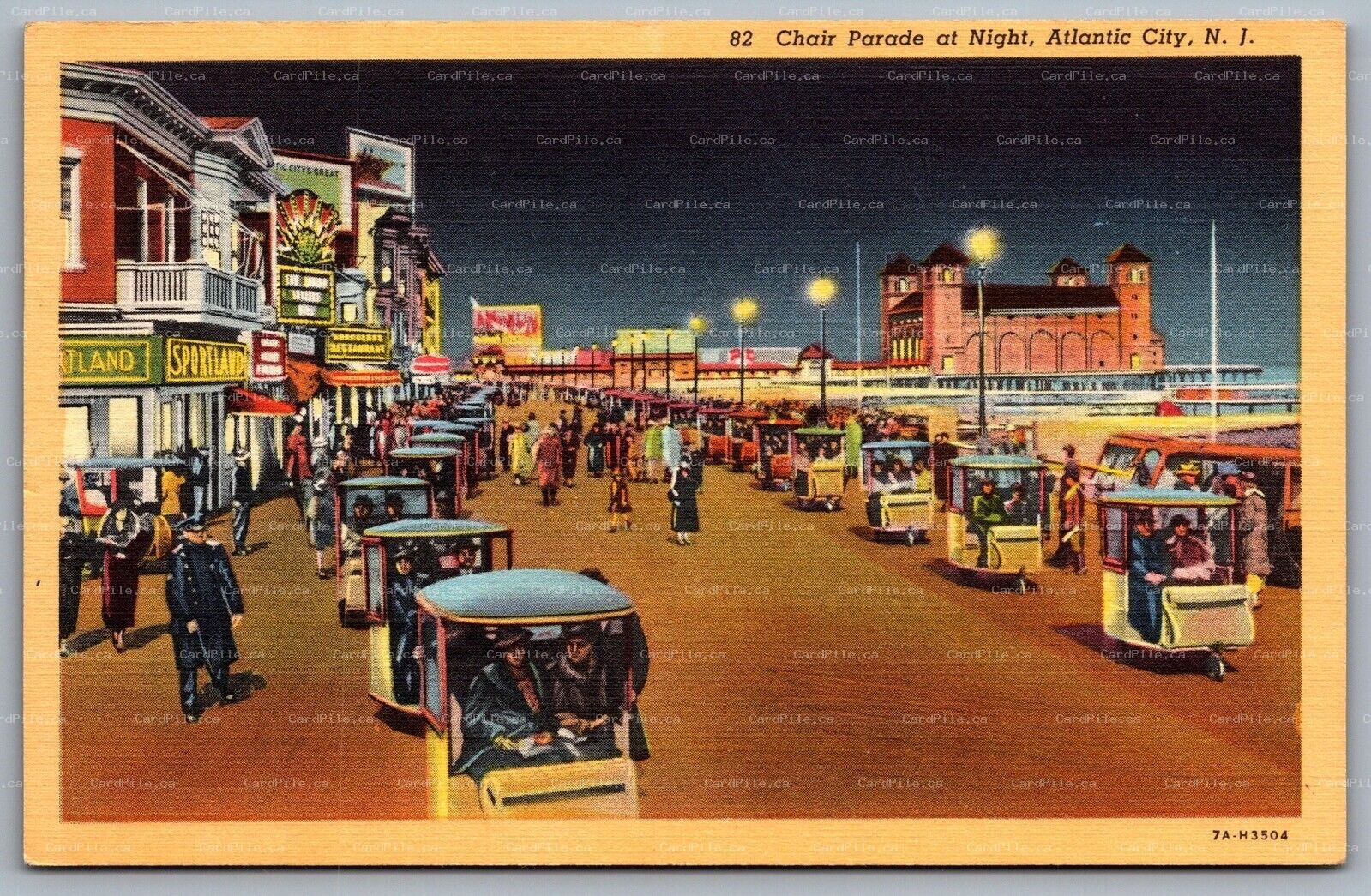 Postcard Atlantic City NJ c1937 Chair Parade at Night Sportland 