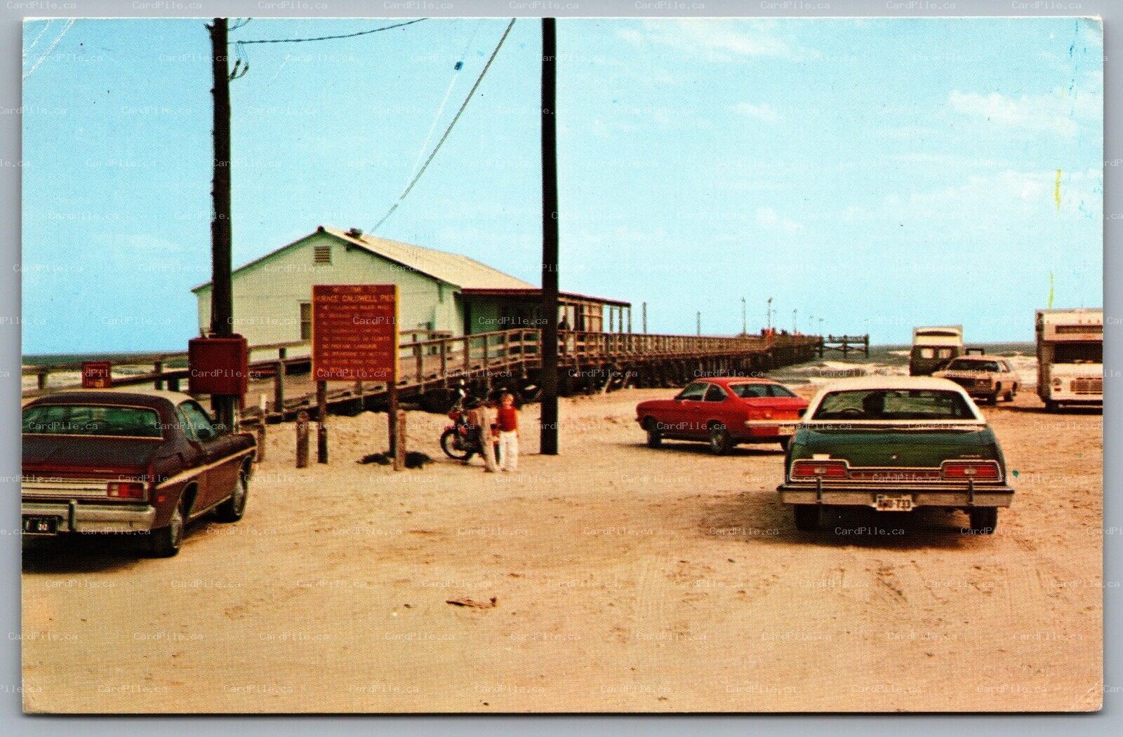 Postcard Port Aransas TX c1960s Horace Caldwell Pier Old Cars Gulf Coast Beach