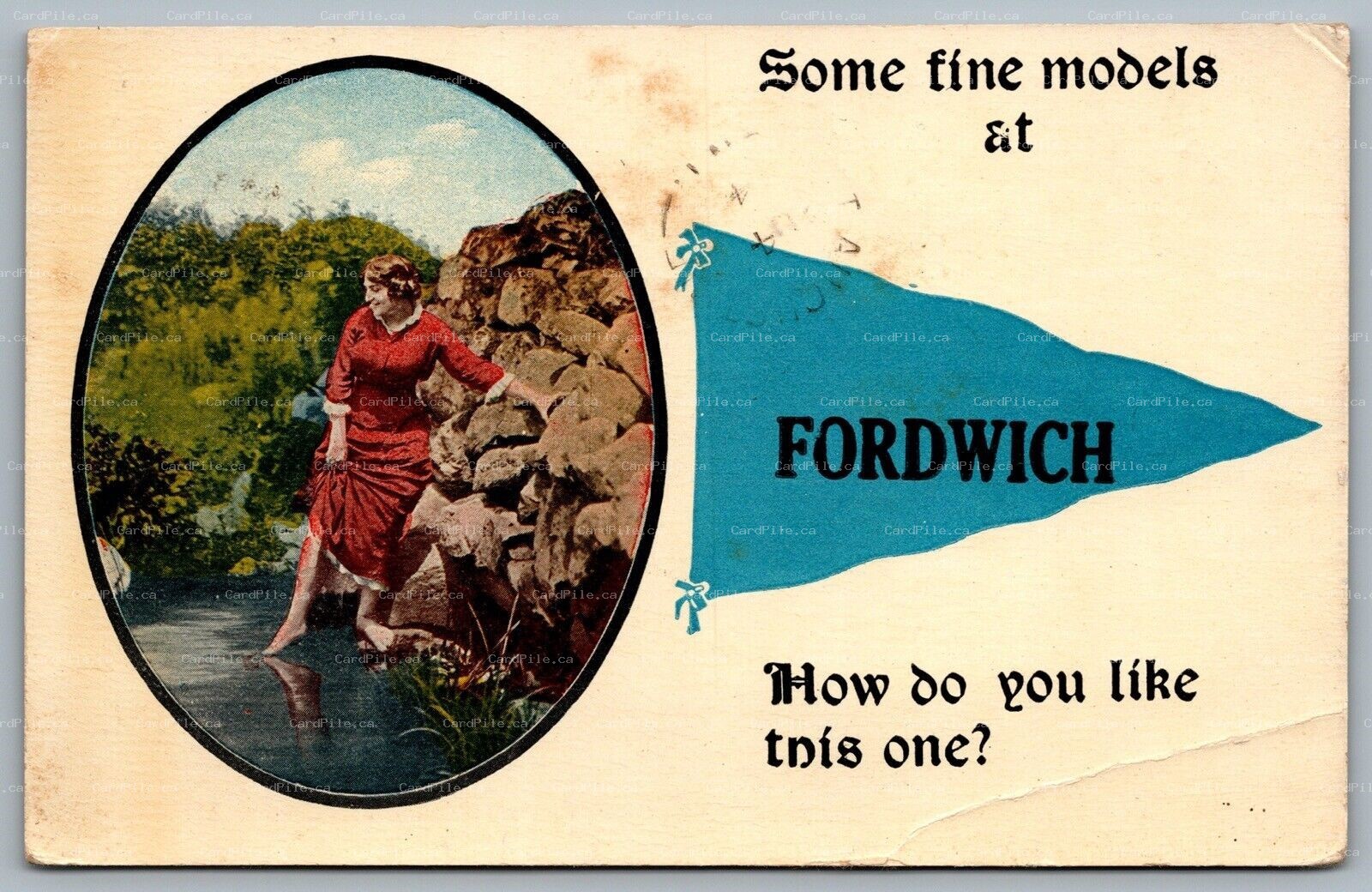 Postcard Fordwich ONT c1914 Pennant Flag Some Fine Models to St. Augustine ONT