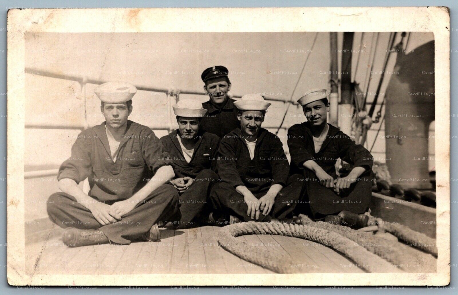 Postcard RPPC c1910s Washington Area Sailors & Captain Aboard Sailing Ship