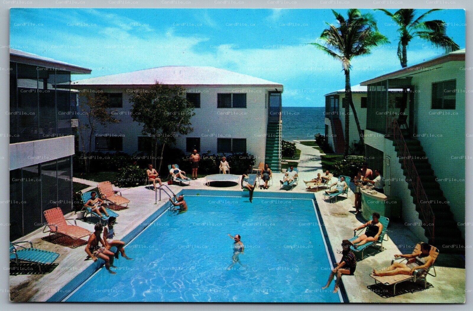 Postcard Ft Lauderdale FL c1950s Carnaval de Venise Hotel Swimming Pool  Ocean