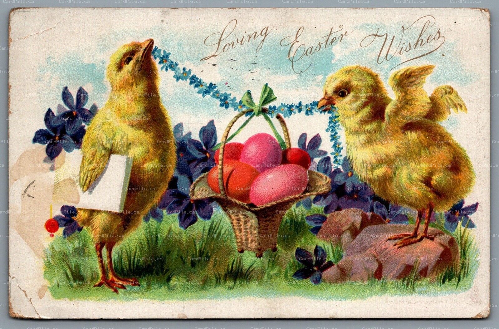 Postcard Easter c1907 Tucks Loving Easter Wishes 2 Chicks Hold Chain of Flowers