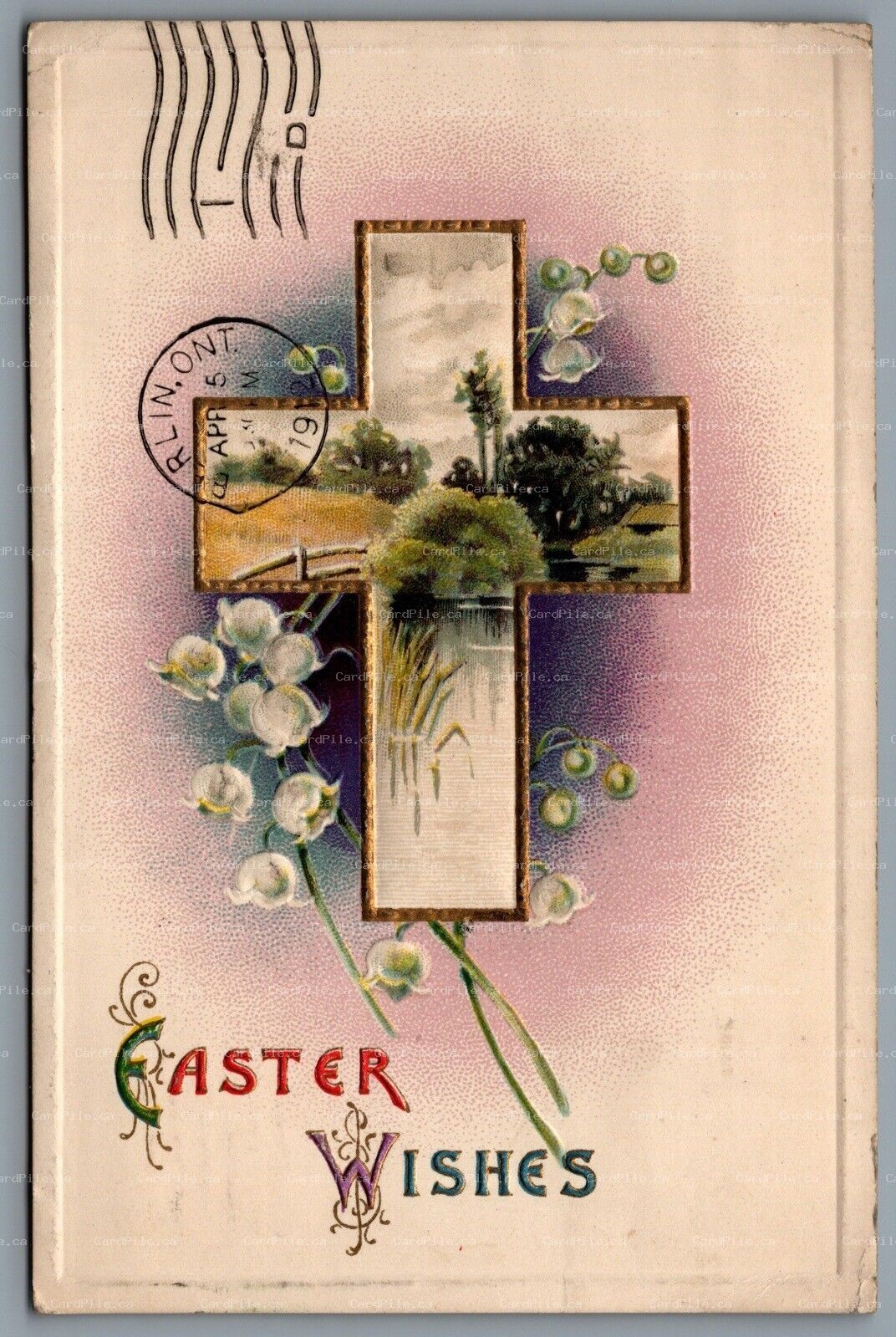 Postcard Easter c1912 Winsch Back Easter Wishes Cross CDS Cancels