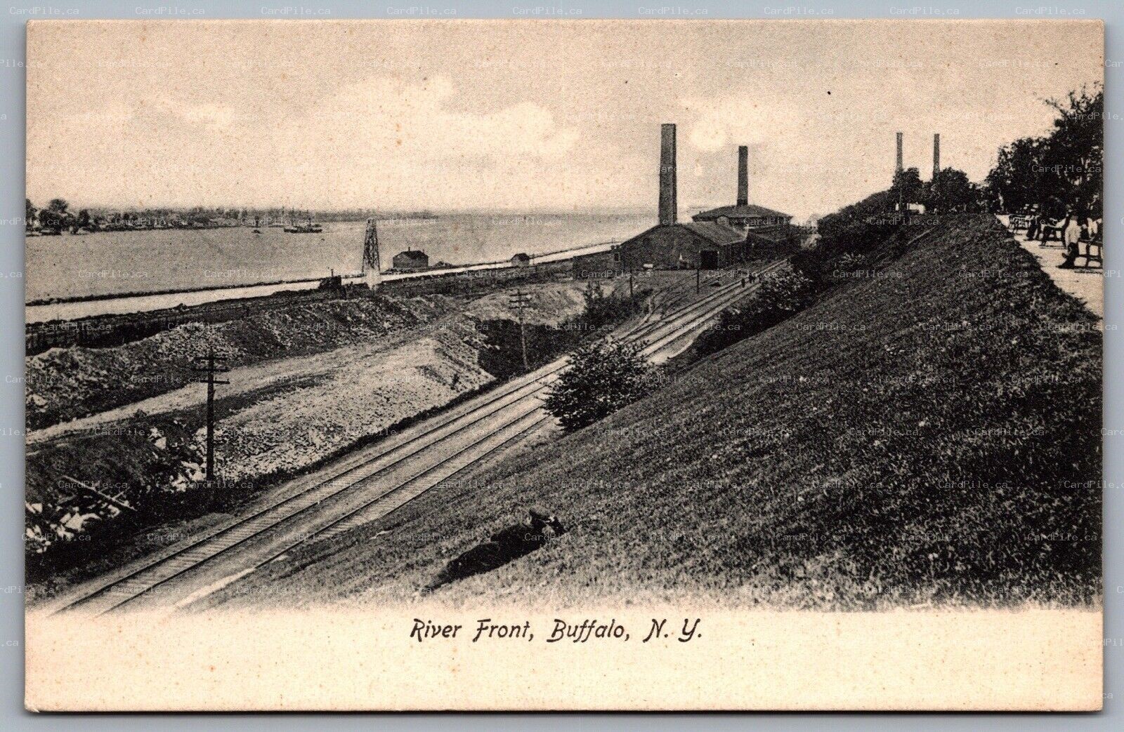 Postcard Buffalo NY c1905 River Front Railroad Tracks Niagara River