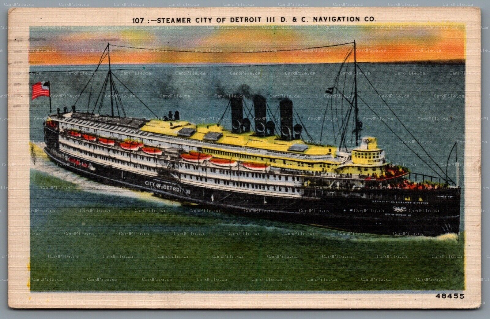 Postcard Cleveland OH c1952 Steamer City of Detroit D. & C. Navigation Co. 