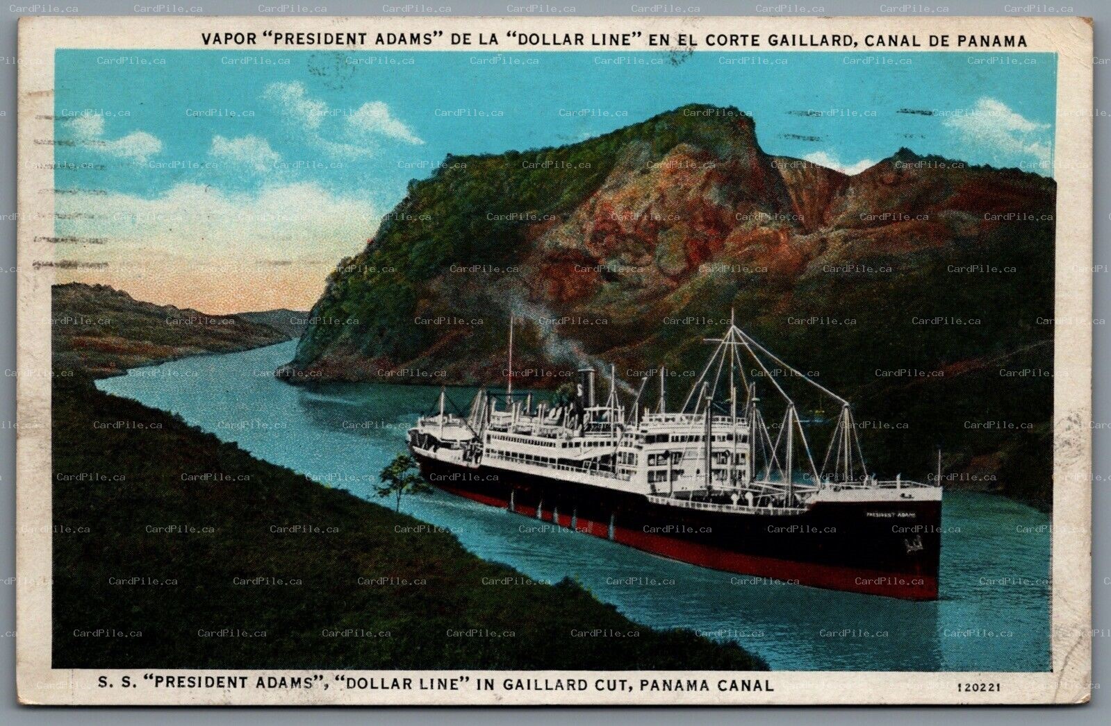Postcard Gaillard Cut Panama c1937 S.S. President Adams Dollar Line Canal Zone