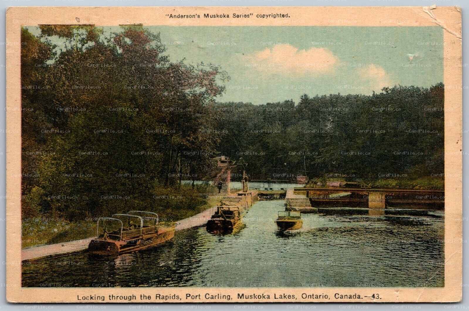 Postcard Port Carling Ontario c1930s Looking Through The Rapids Anderson's