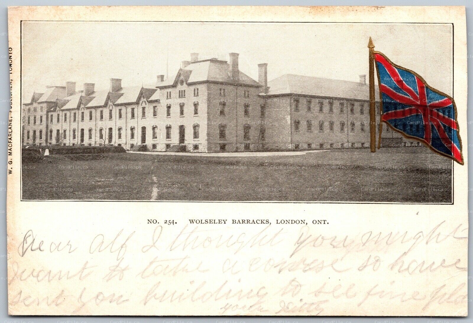 Postcard London Ontario c1905 Wolseley Barracks by Macfarlane Union Jack Flag