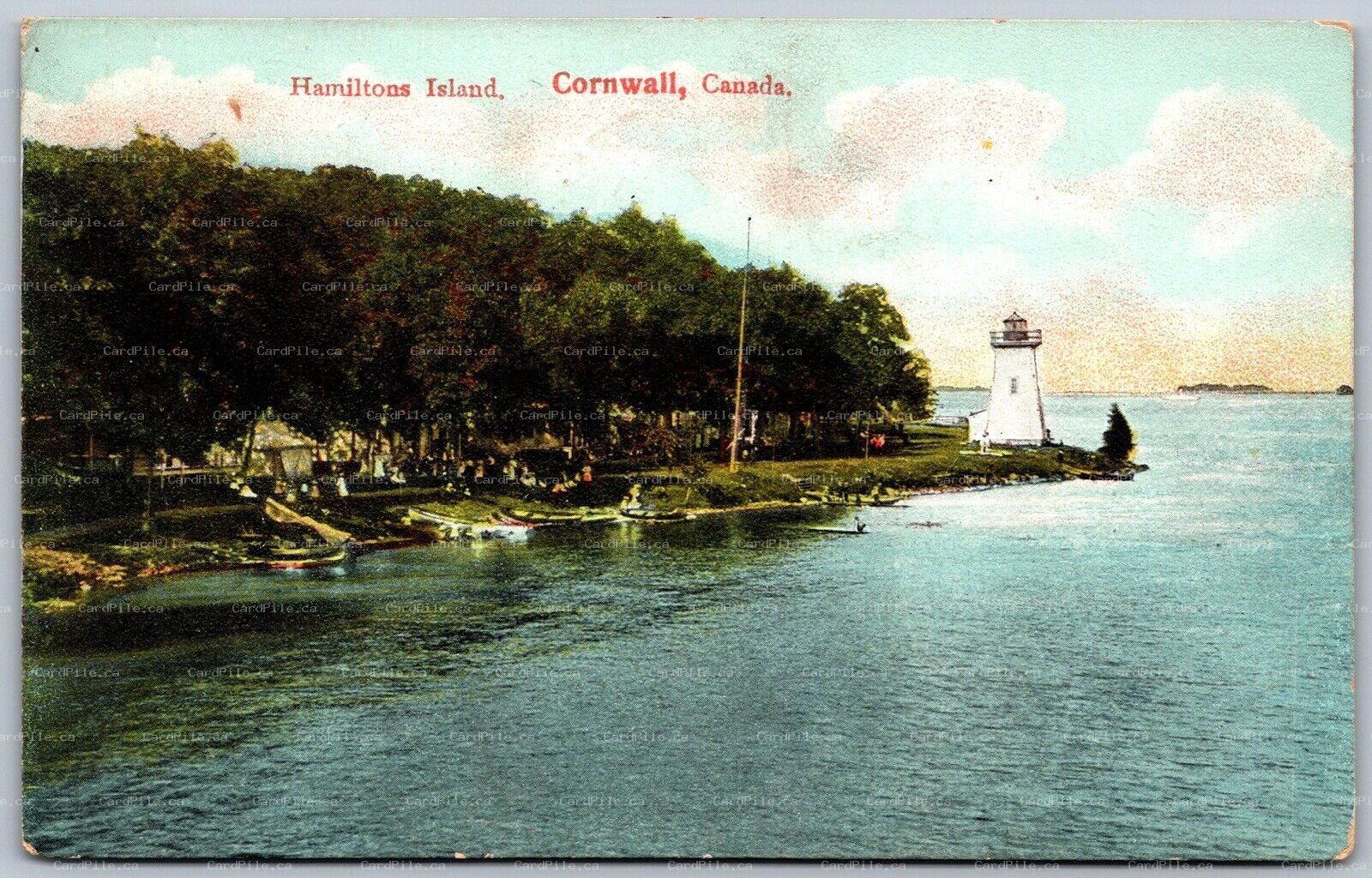 Postcard Cornwall Ontario c1908 Hamiltons Island Lighthouse Split Ring Cancels