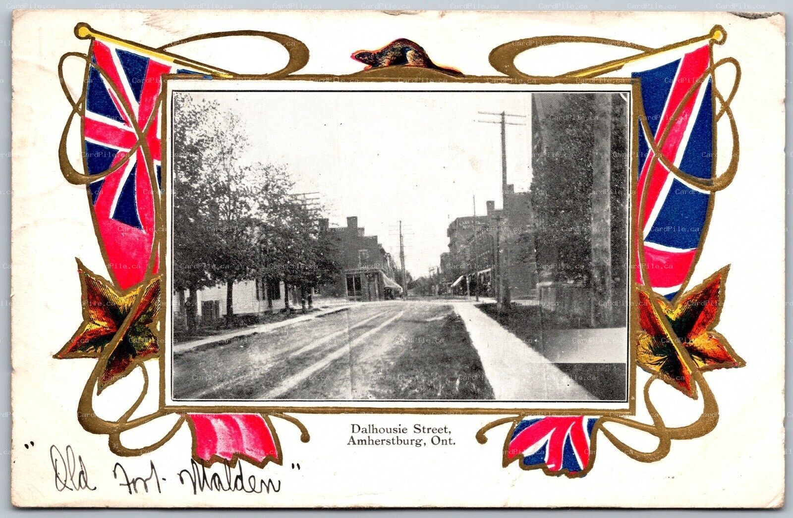 Postcard Amherstburg Ontario c1905 Dalhousie Street Patriotic Border by Talbot