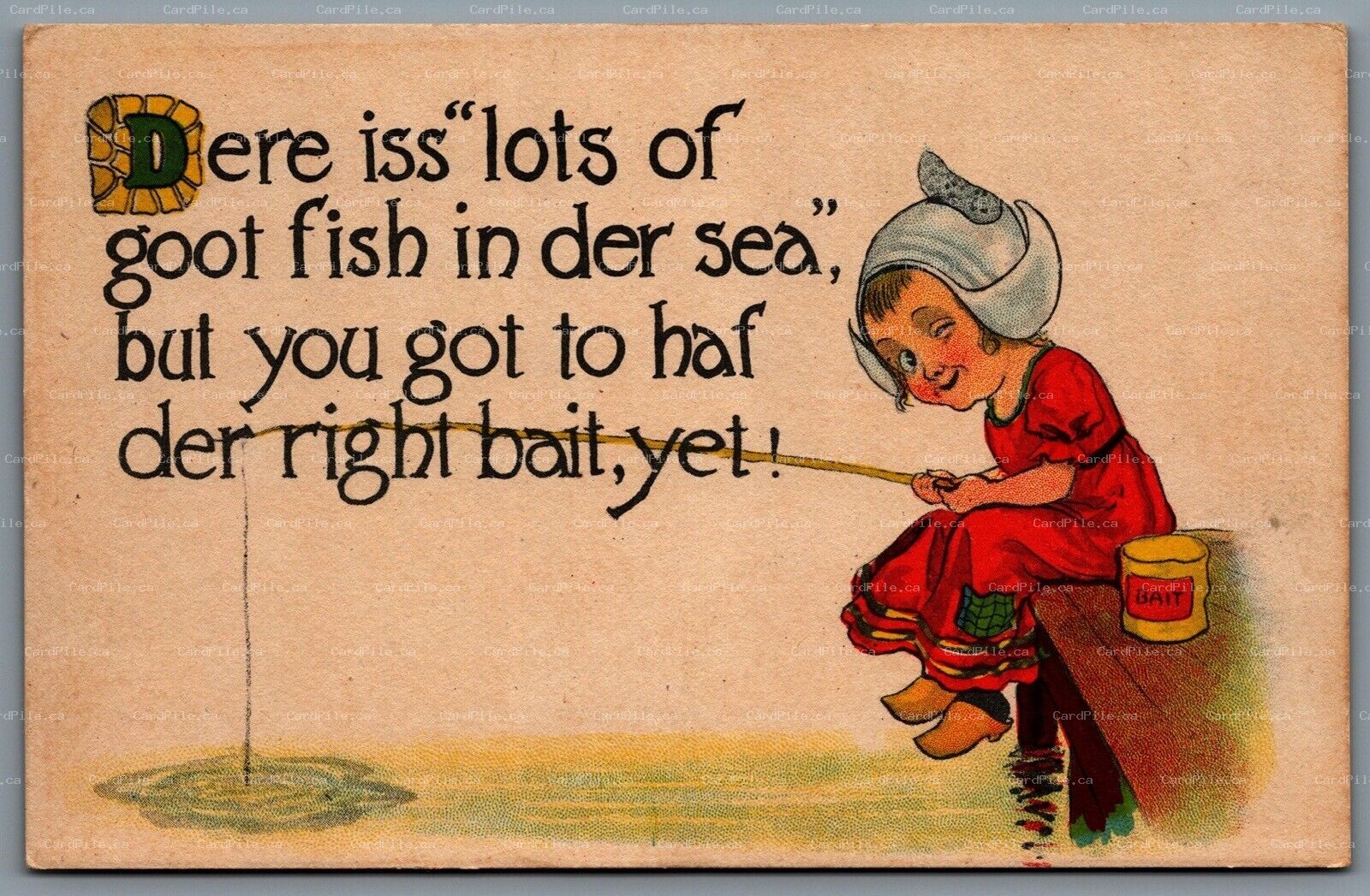 Postcard c1920s Dutch Scene Dere Iss Lots Of Goot Fish In Der Sea But You Got ..