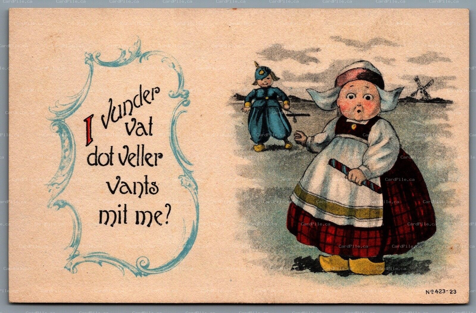 Postcard c1930s I Vunder Vat Dot Veller Vants Mit Me? Dutch Scene Unused
