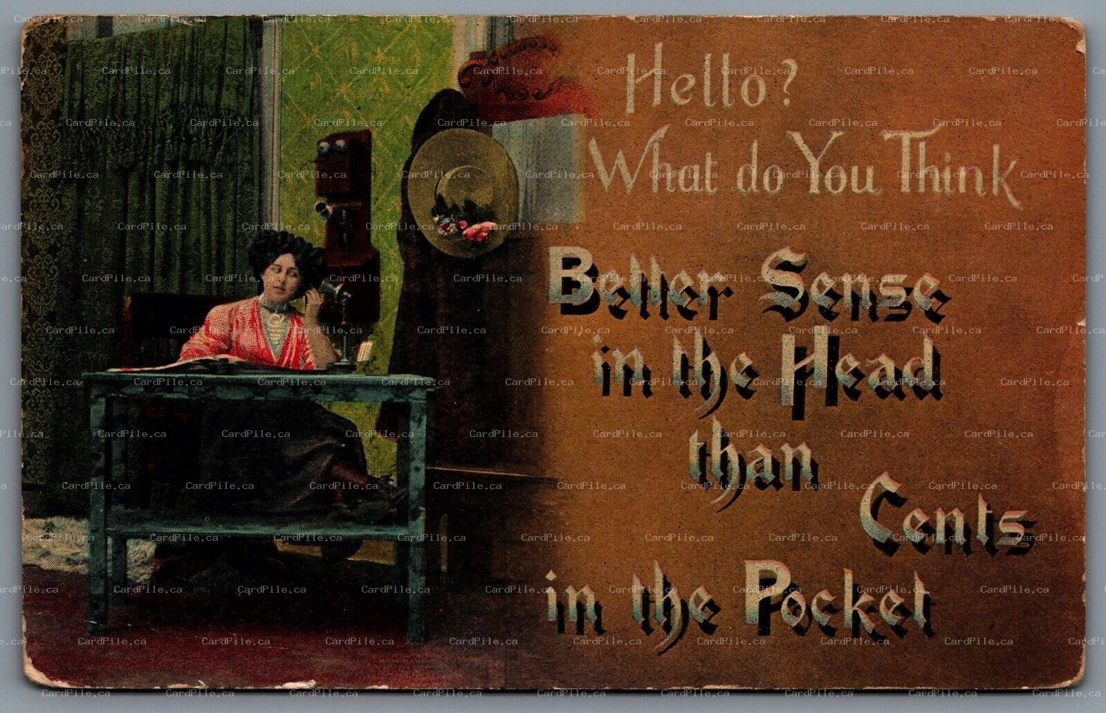 Postcard c1909 Hello? What Do You Think Better Sense In The Head Than Cents ..