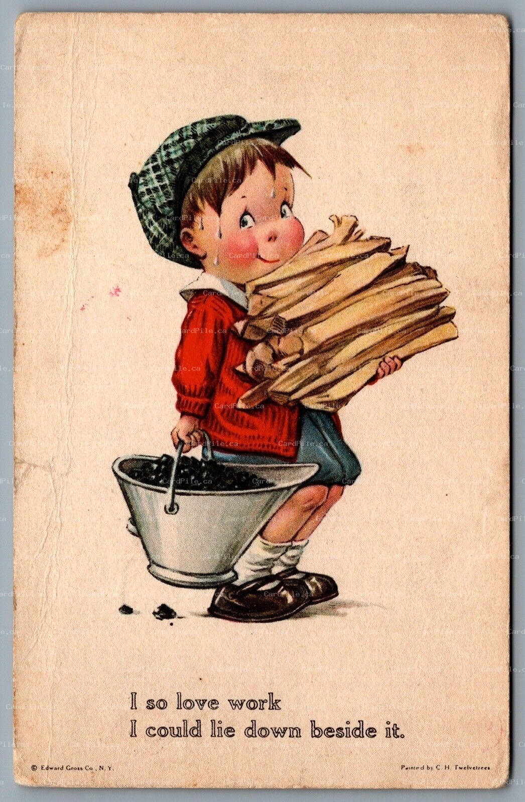 Postcard c1920 I So Love Work I Could Lie Down Beside It A/S Twelvetrees