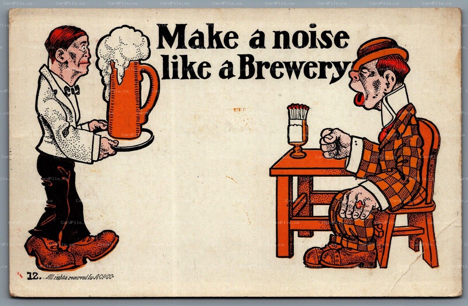 Postcard c1905 Make A Noise Like A Brewery Server With Large Beer ACPC Co. UDB
