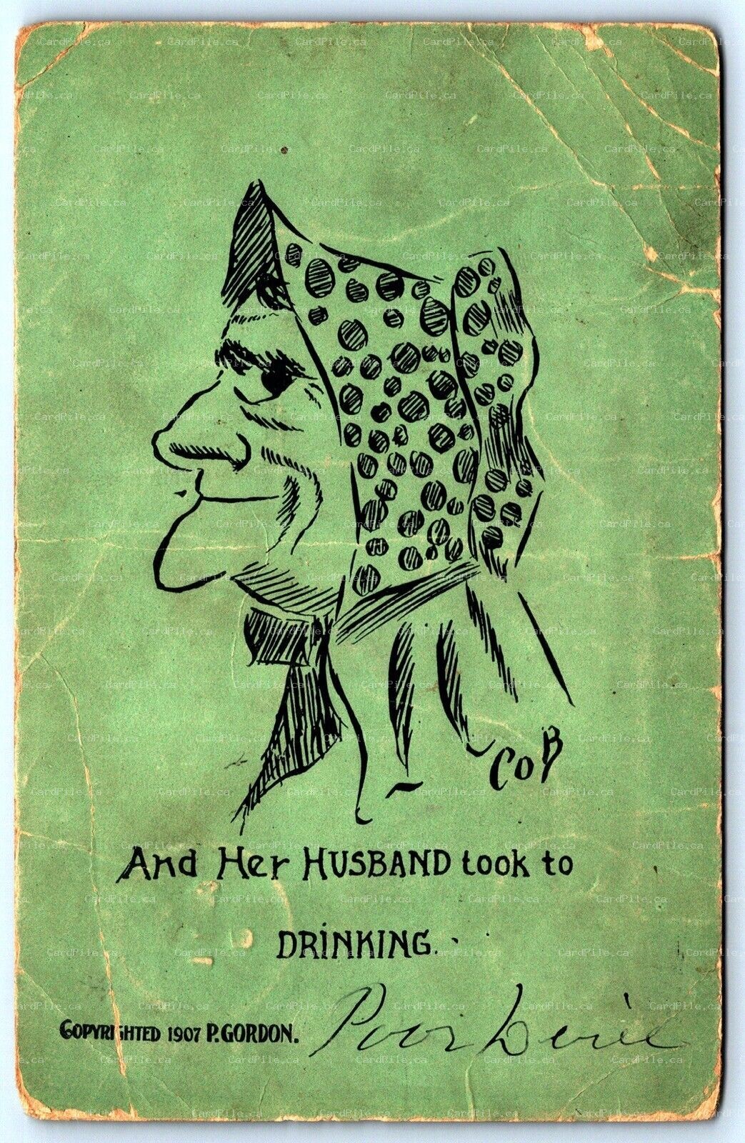 Postcard 1907 And Her Husband Took To Drinking Artist Signed Cob Burlesque Comic