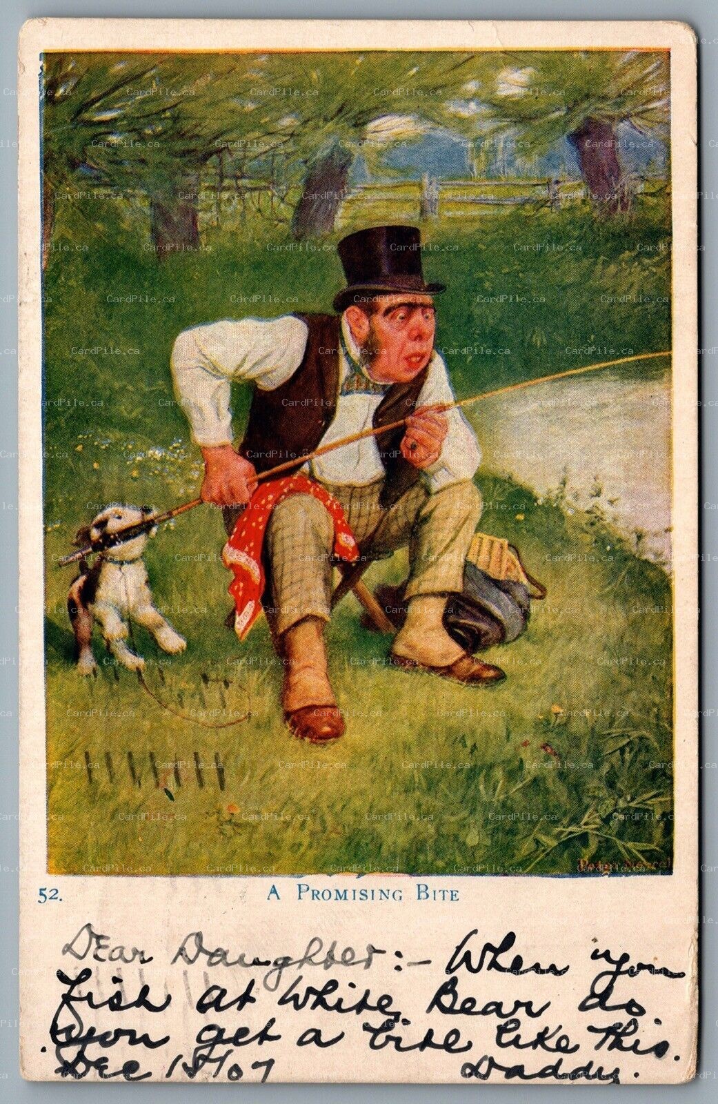 Postcard c1907 A Promising Bite Puppy Biting Fishing Rod A/S Peter Newell