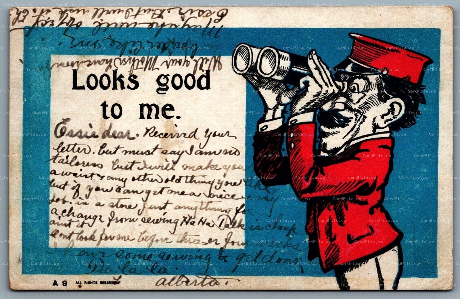 Postcard 1905 Looks Good To Me Man With Binoculars Collingwood ONT to Owen Sound