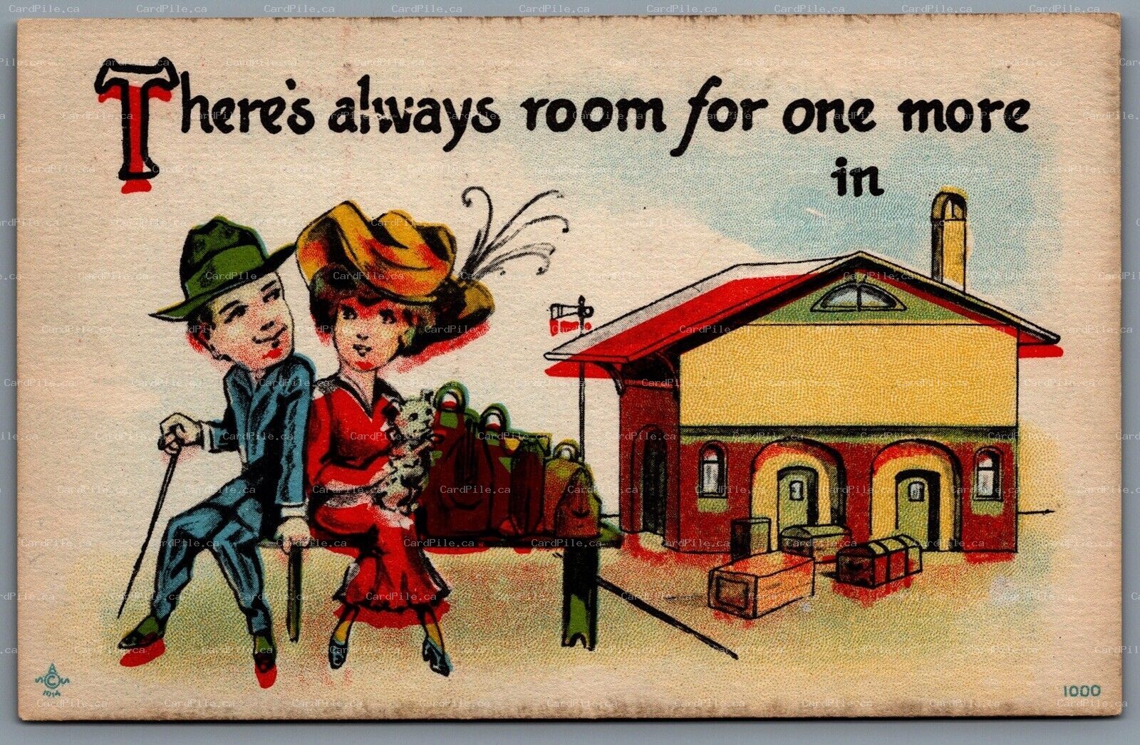 Postcard c1914 There’s Always Room For One More In Railroad Station Train