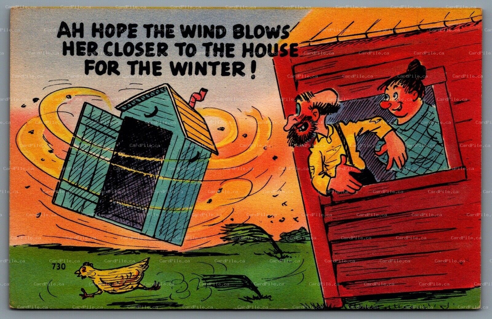 Postcard c1940s Ah Hope The Wind Blows Her Closer … Hillbilly Redneck Outhouse