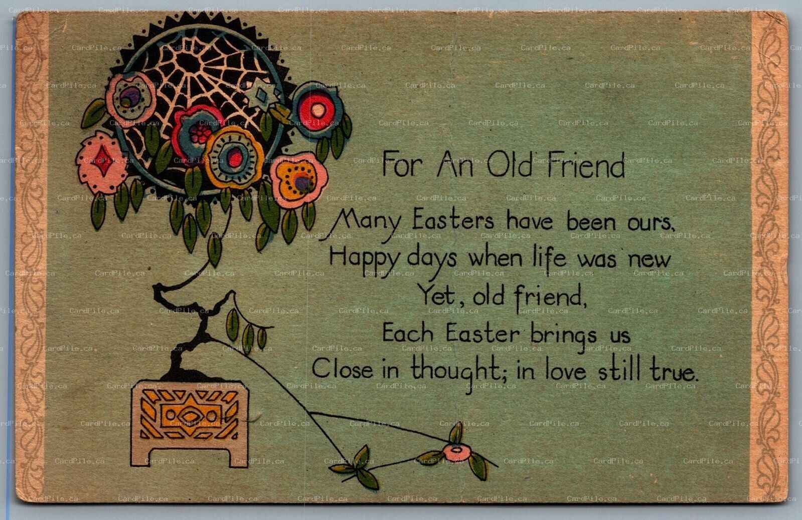 Postcard c1929 Easter “For An Old Friend” to Monkland Ontario via Kenmore ONT
