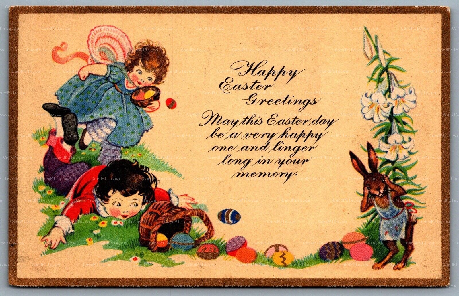 Postcard c1937 Happy Easter Greetings Anthropomorphic Rabbit Wearing Apron