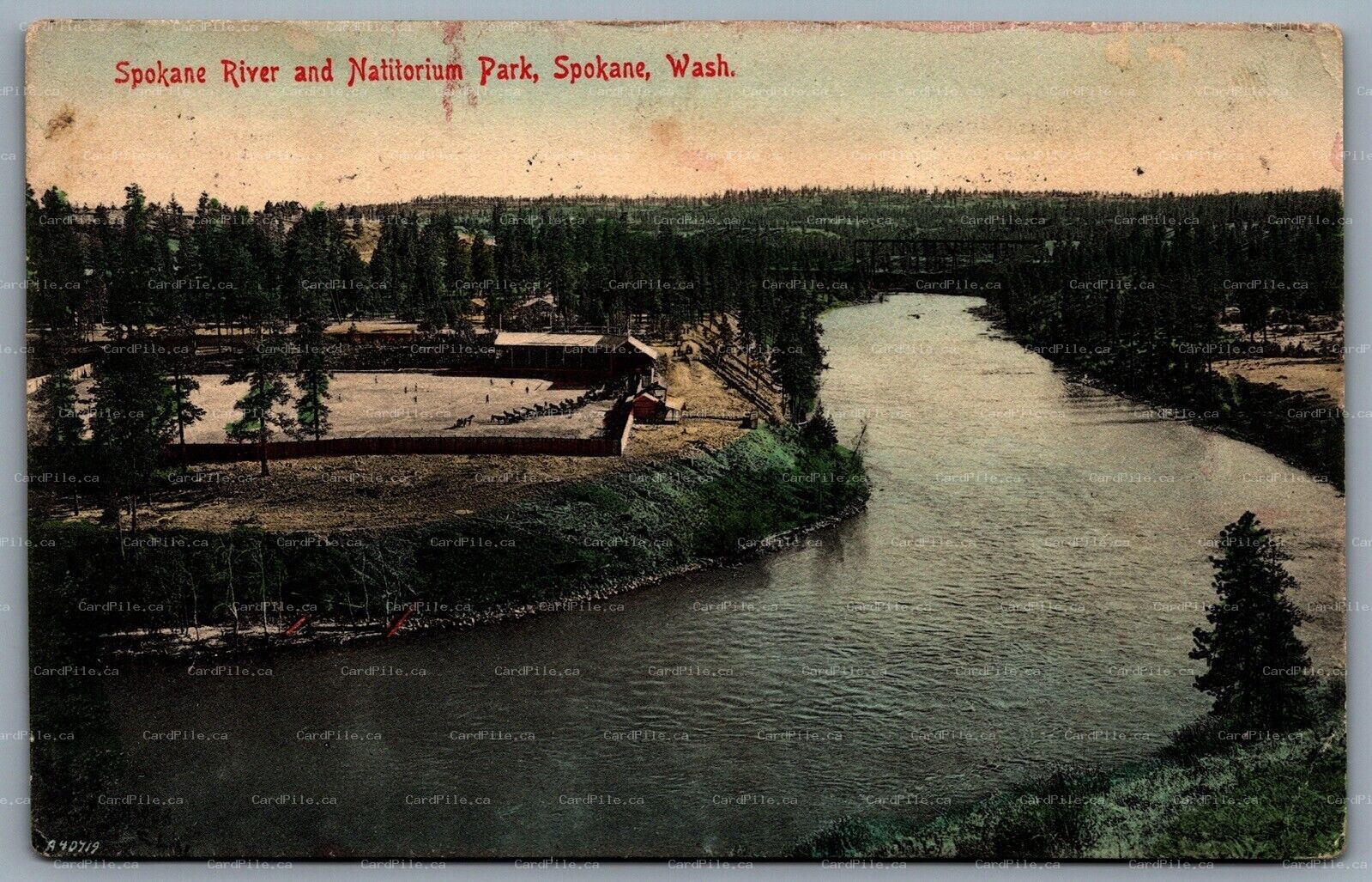 Postcard Spokane Washington c1910s Spokane River and Natatorium Birds Eye View