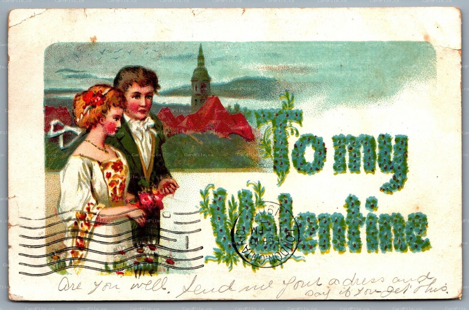 Postcard c1908 To My Valentine Split Ring Cancel Talbotville Royal Ontario