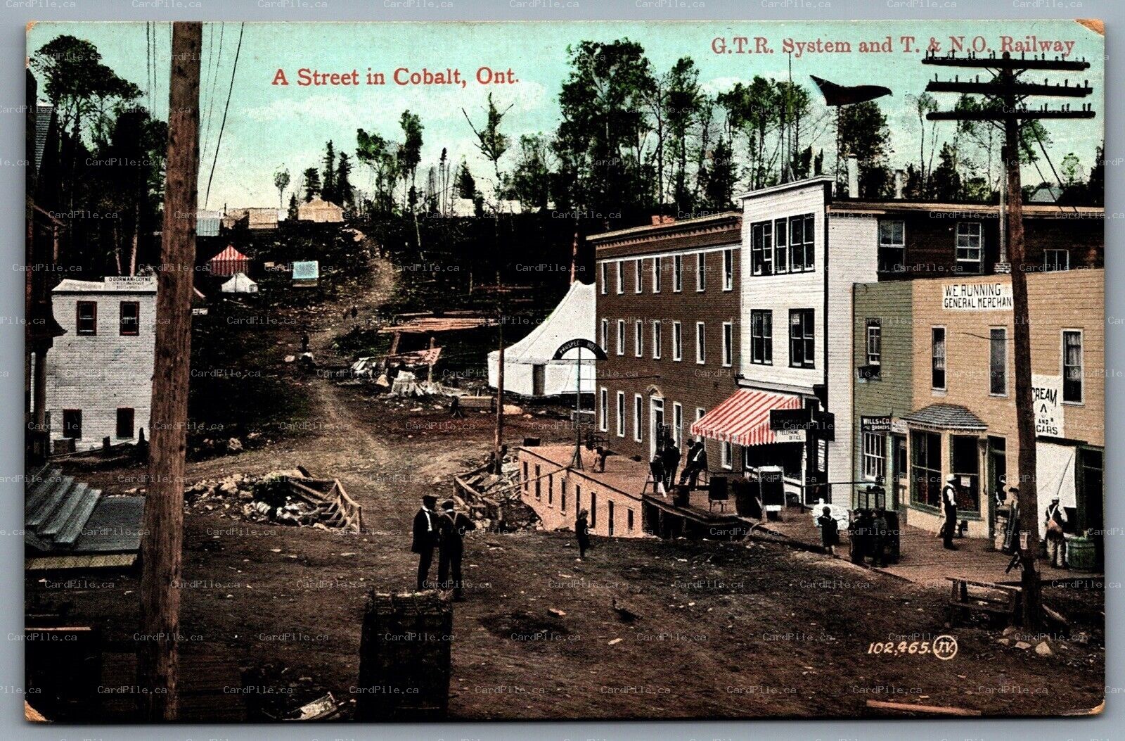 Postcard Cobalt Ontario 1907 Dirt Street View G.T.R System and T. & N.O. Railway