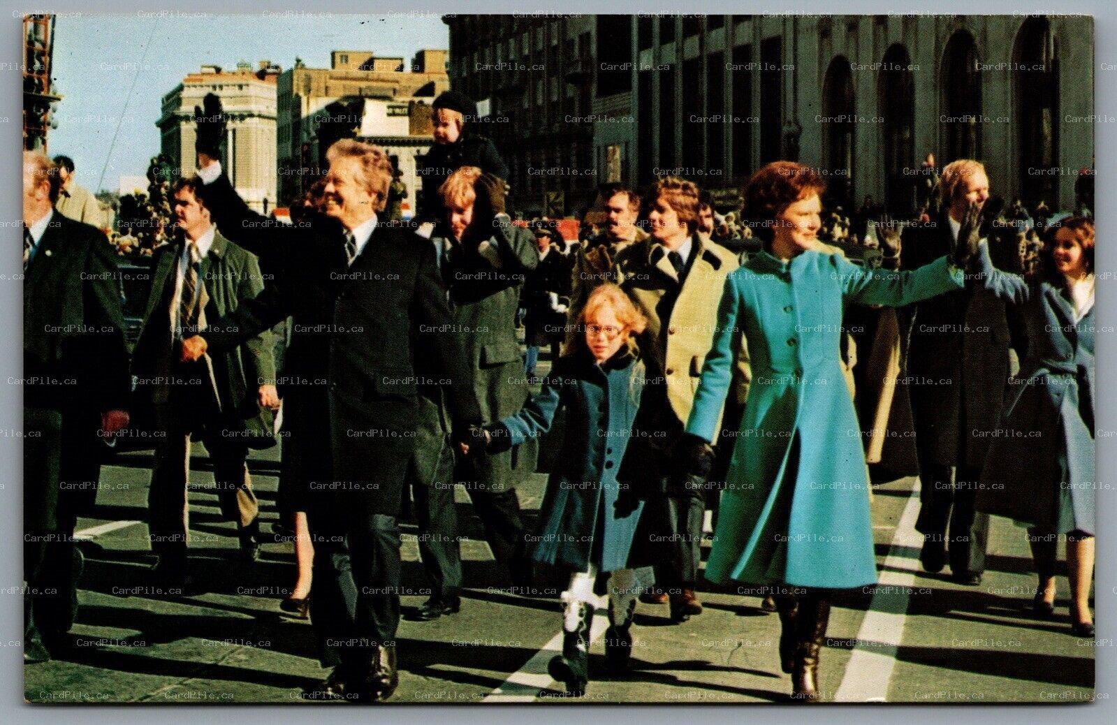 Postcard Political c1970s Jimmy Carter and Rosalynn With Amy Inaugural Walk