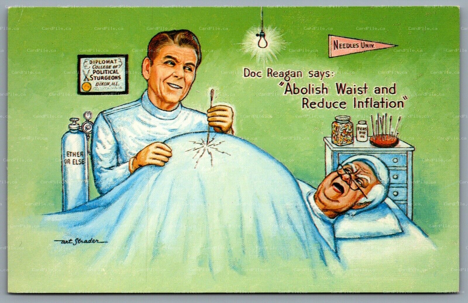 Postcard Political c1982 Ronald Reagan Comic Abolish Waist And Reduce Inflation