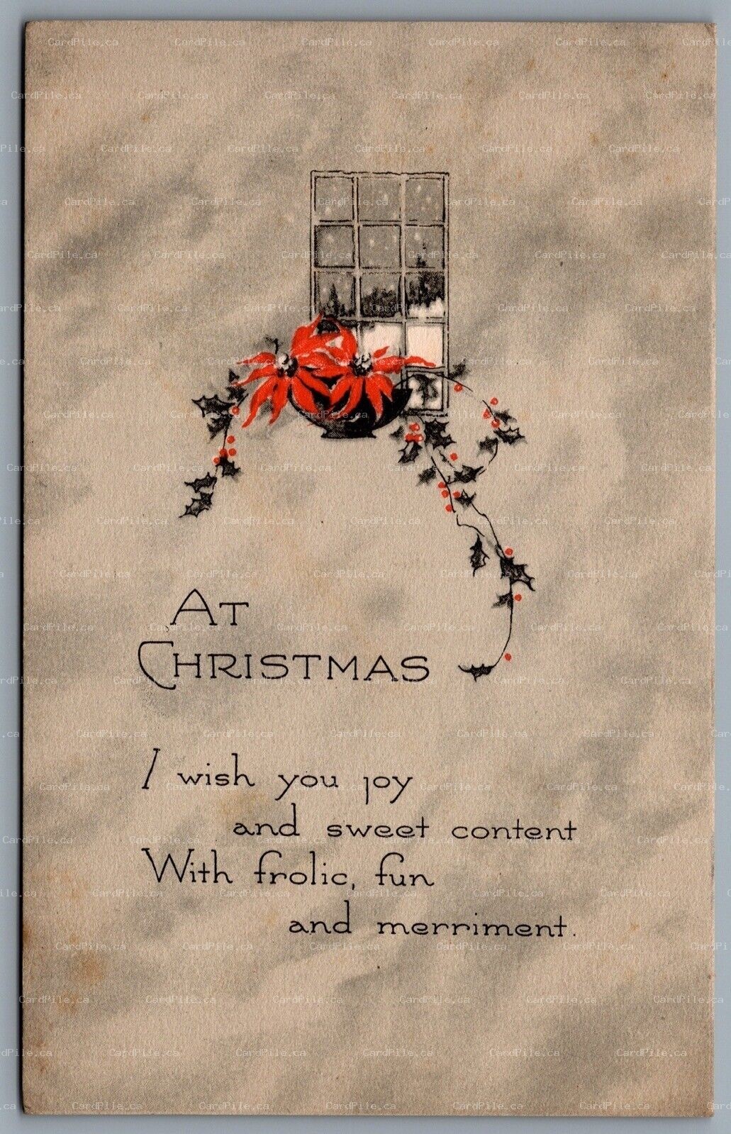 Postcard c1910s Gibson Lines Christmas Poinsettia Plant With Holly Postage Due