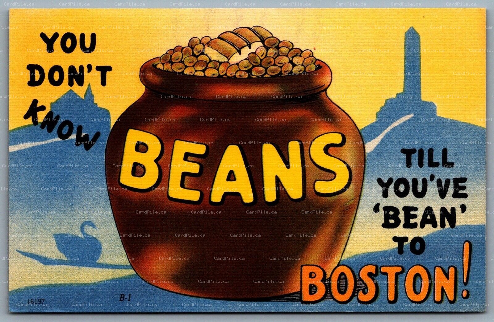 Postcard Boston MA c1940s You Don’t Know Beans Till You’ve "Bean" to Boston!