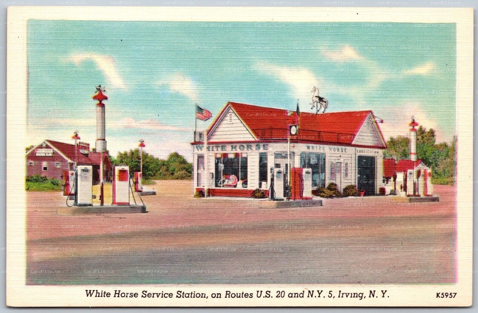 Postcard Irving NY c1940s White Horse Service Station Route U.S. 20 and N.Y. 5