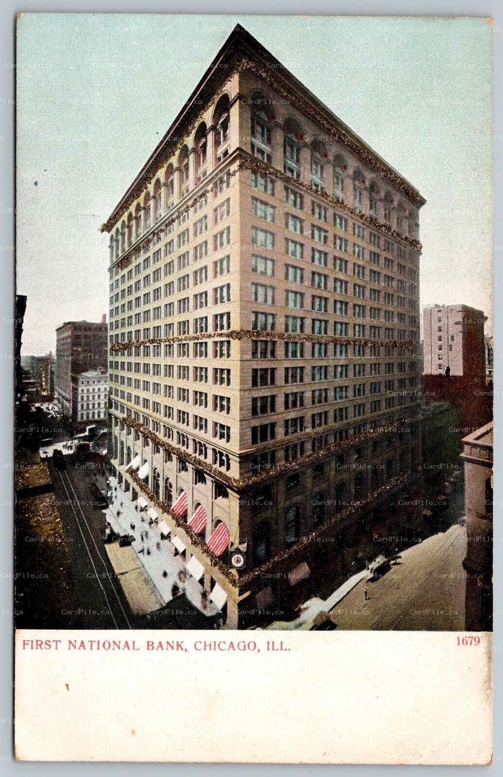 Postcard Chicago Illinois c1905 First National Bank Glitter Applique Unused