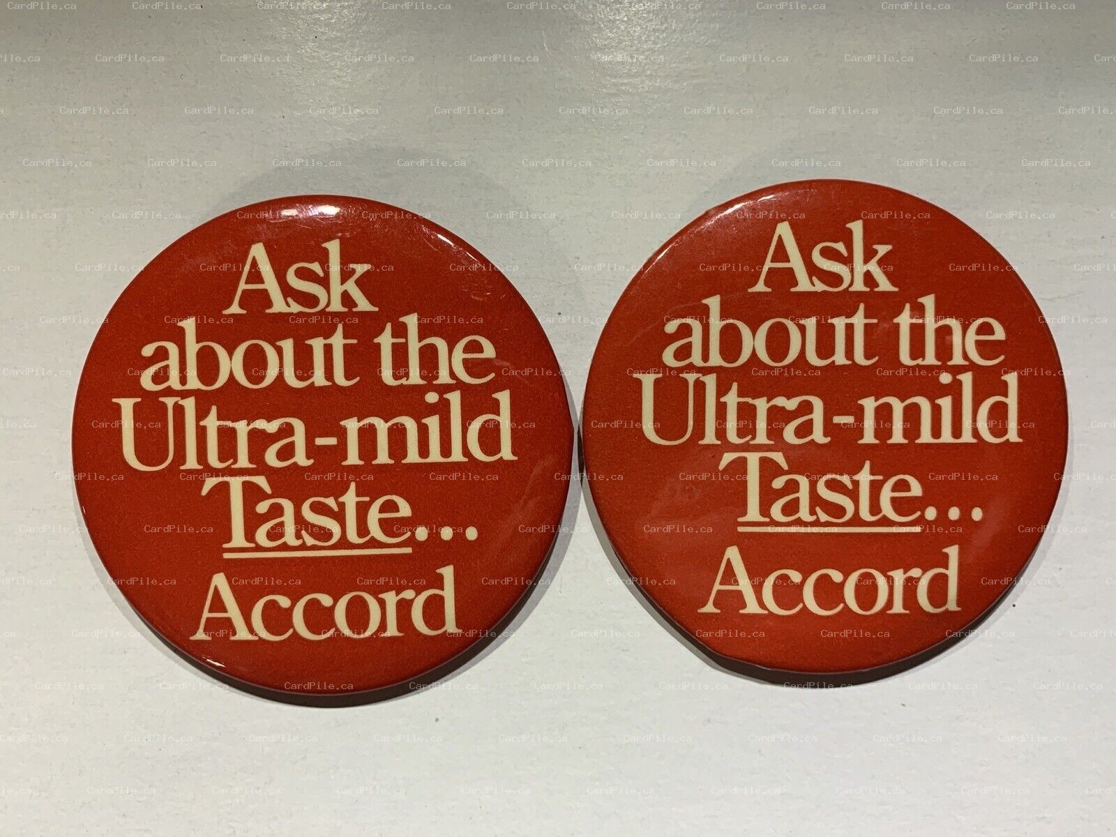 VINTAGE 2x Accord Cigarettes Ask About the Ultra Mild Taste Pinback Button
